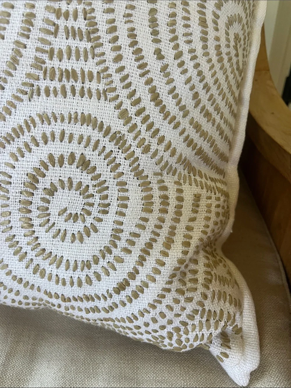 Serena & Lily Circlular Embroidered Accent Pillow in Cream and Taupe